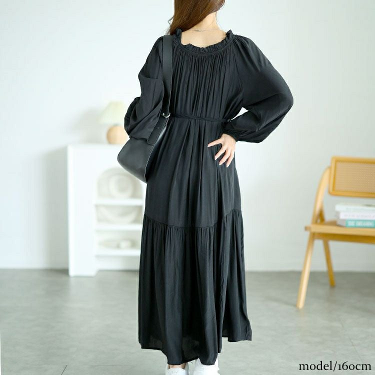 大きいサイズ レディース フリルネックティアードワンピース　goldy-1574