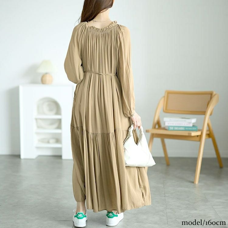 大きいサイズ レディース フリルネックティアードワンピース　goldy-1574