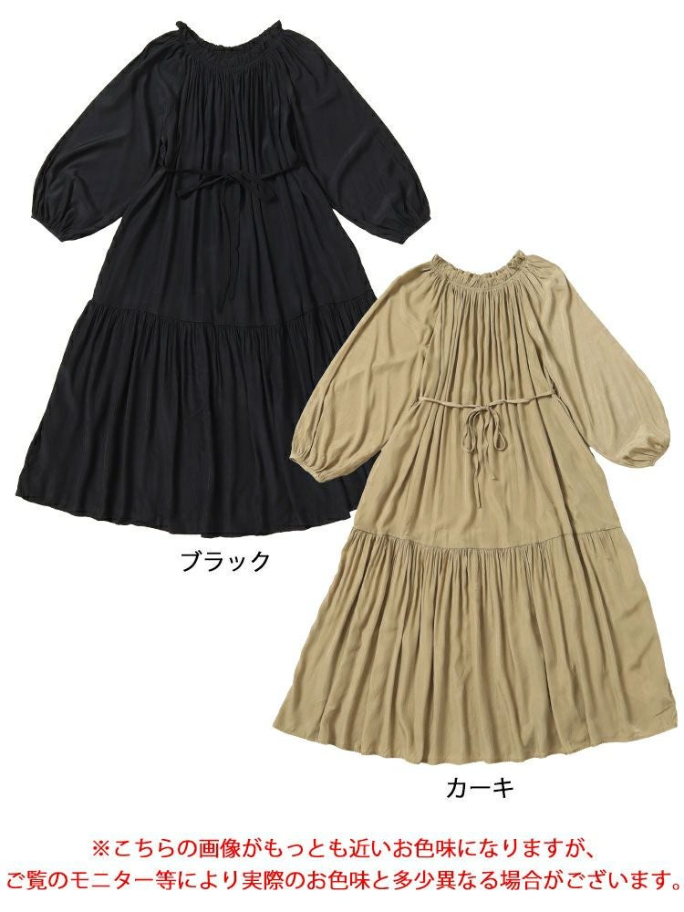 大きいサイズ レディース フリルネックティアードワンピース　goldy-1574