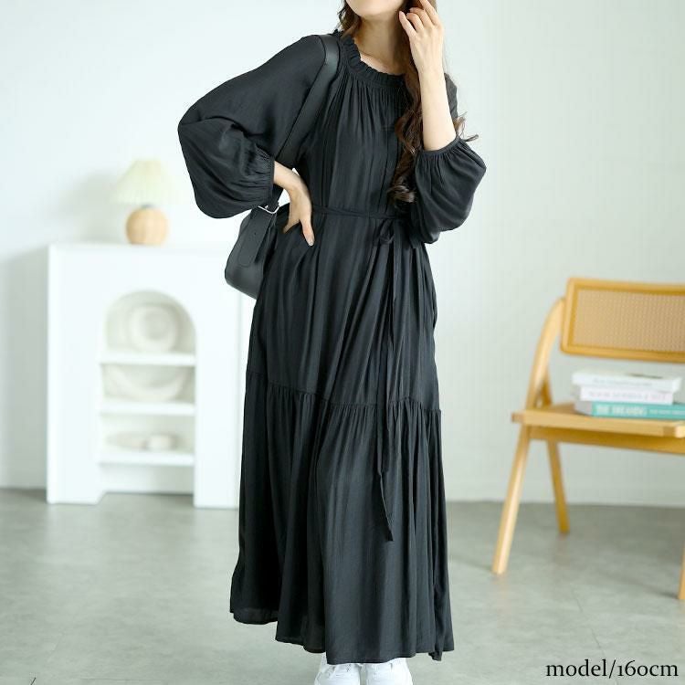 大きいサイズ レディース フリルネックティアードワンピース　goldy-1574 ブラック