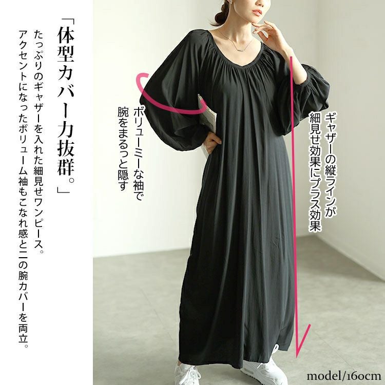 大きいサイズ レディース 前後2wayバルーン袖Vネックワンピース　goldy-1573 【メール便可】