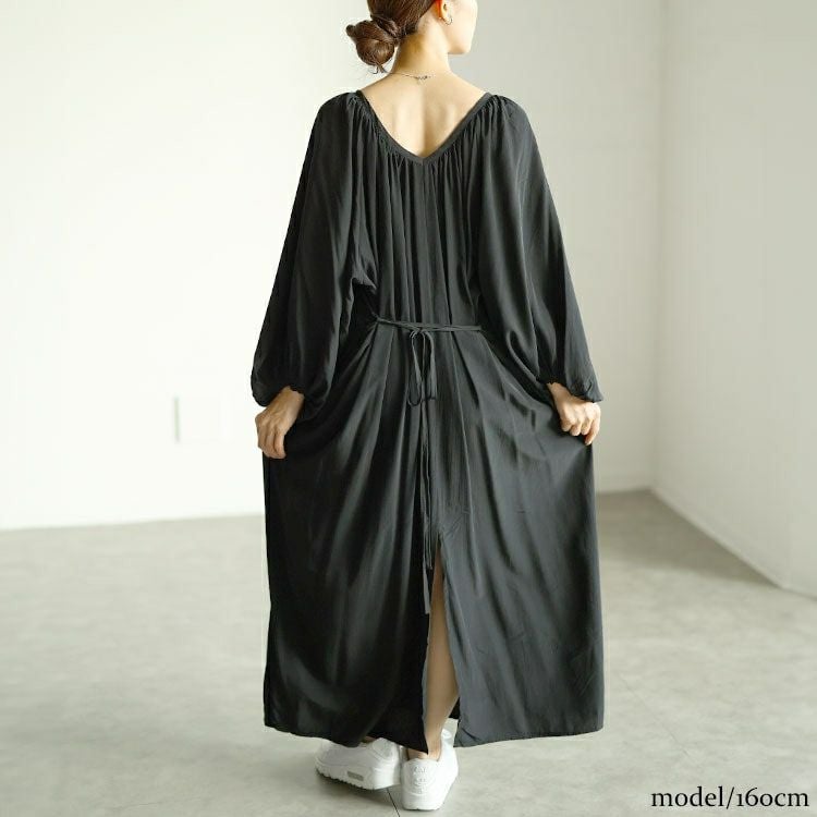 大きいサイズ レディース 前後2wayバルーン袖Vネックワンピース　goldy-1573 【メール便可】