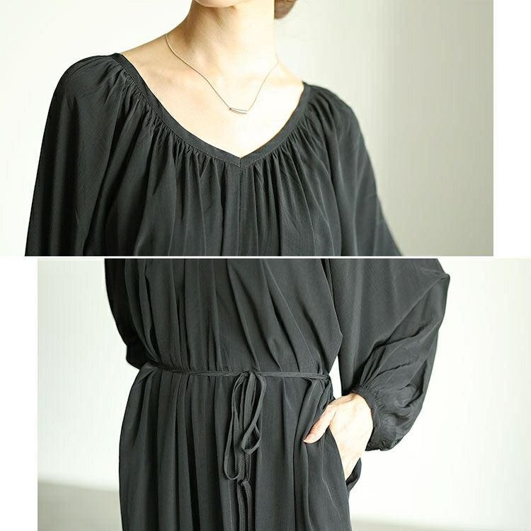 大きいサイズ レディース 前後2wayバルーン袖Vネックワンピース　goldy-1573 【メール便可】