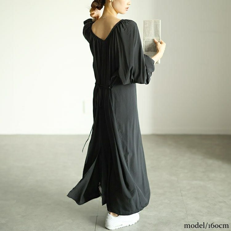 大きいサイズ レディース 前後2wayバルーン袖Vネックワンピース　goldy-1573 【メール便可】