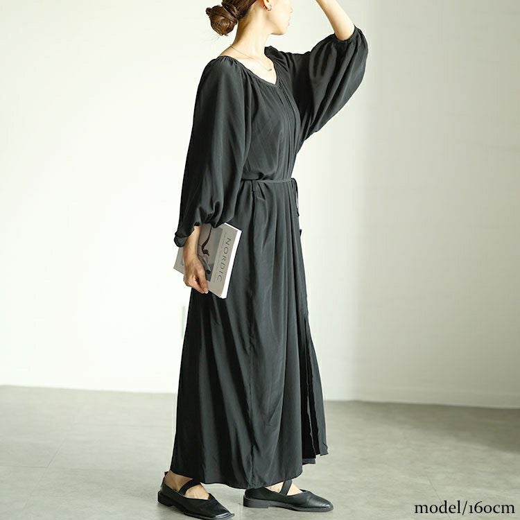 大きいサイズ レディース 前後2wayバルーン袖Vネックワンピース　goldy-1573 【メール便可】