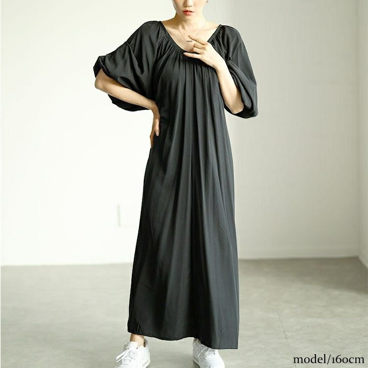 大きいサイズ レディース 前後2wayバルーン袖Vネックワンピース　goldy-1573 【メール便可】