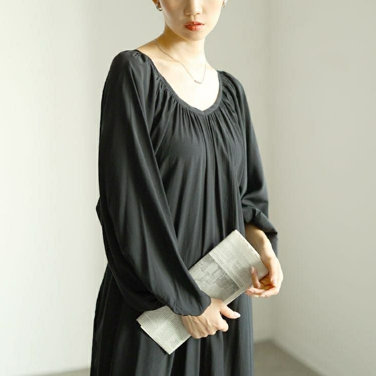 大きいサイズ レディース 前後2wayバルーン袖Vネックワンピース　goldy-1573 【メール便可】