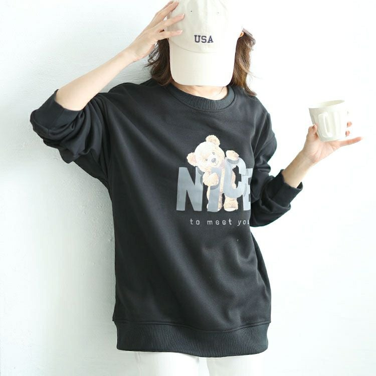 大きいサイズ レディース 裏起毛ベアープリントスウェット　goldy-1564