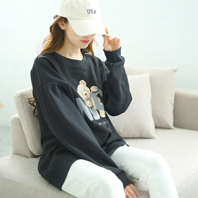 大きいサイズ レディース 裏起毛ベアープリントスウェット　goldy-1564