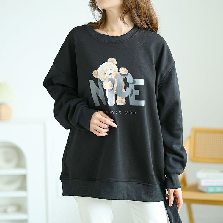 大きいサイズ レディース 裏起毛ベアープリントスウェット　goldy-1564