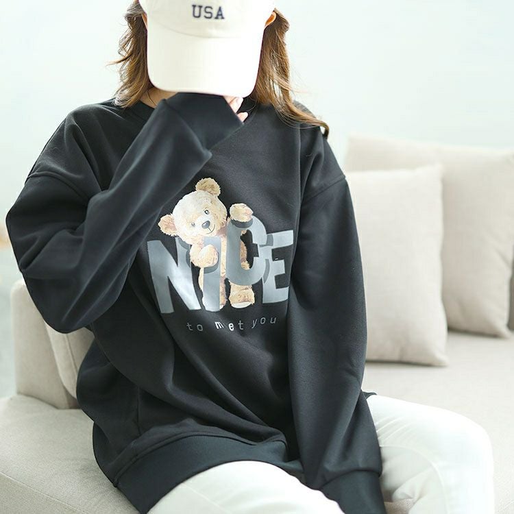 大きいサイズ レディース 裏起毛ベアープリントスウェット　goldy-1564