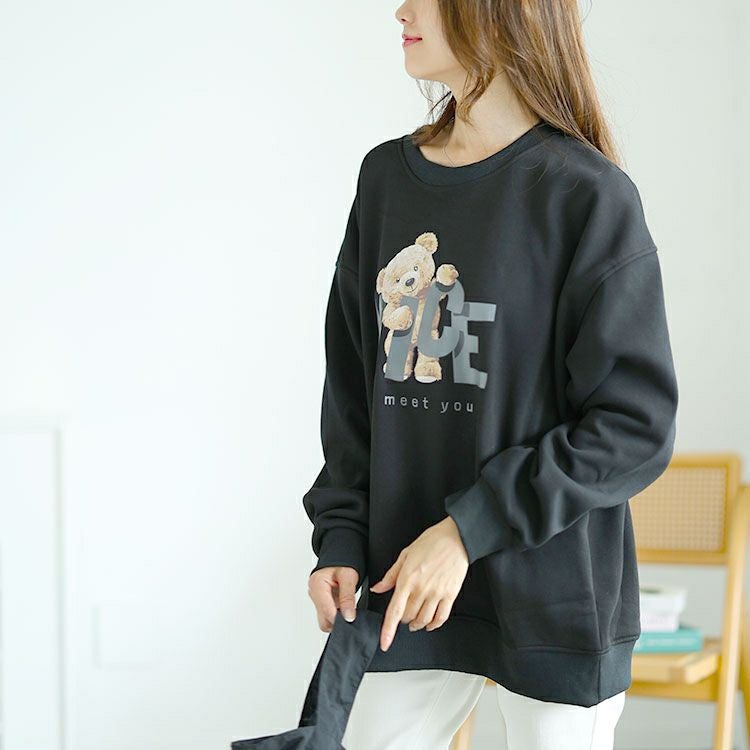 大きいサイズ レディース 裏起毛ベアープリントスウェット　goldy-1564