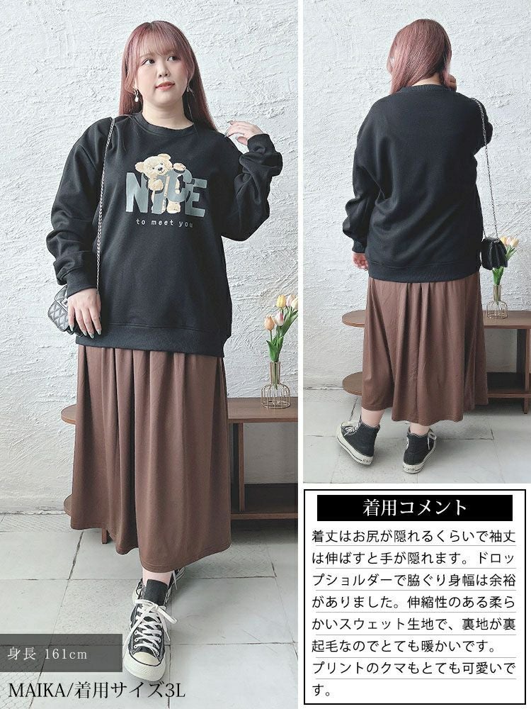 大きいサイズ レディース 裏起毛ベアープリントスウェット　goldy-1564