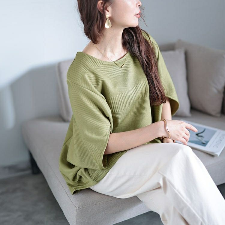 大きいサイズ レディース 変形ドルマンリブニット　plan-260510