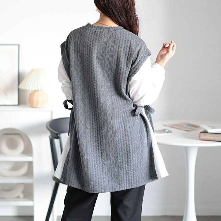 大きいサイズ レディース 脇リボンベスト重ね着風チュニック　plan-260508