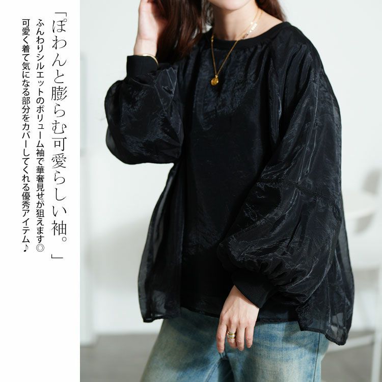 大きいサイズ レディース シアーレイヤードボリューム袖プルオーバー　plan-250056