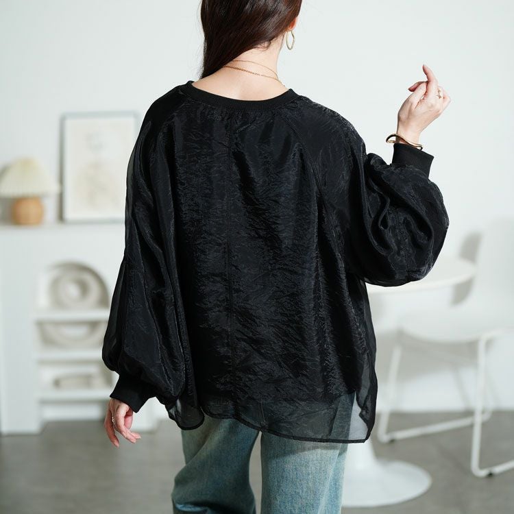 大きいサイズ レディース シアーレイヤードボリューム袖プルオーバー　plan-250056