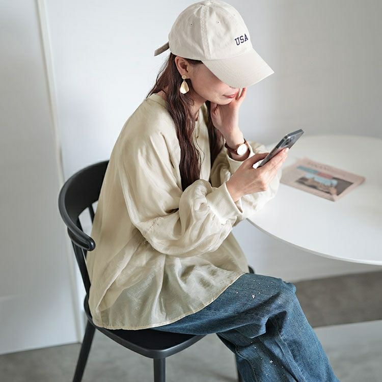 大きいサイズ レディース シアーレイヤードボリューム袖プルオーバー　plan-250056