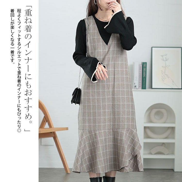 大きいサイズ レディース ベルスリーブ配色リブニット　plan-450003