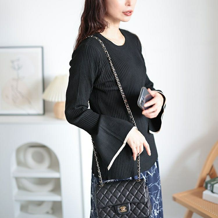 大きいサイズ レディース ベルスリーブ配色リブニット　plan-450003