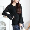 大きいサイズ レディース ベルスリーブ配色リブニット　plan-450003 ブラック