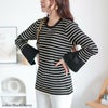 大きいサイズ レディース ベルスリーブ配色リブニット　plan-450003 ブラック×アイボリー