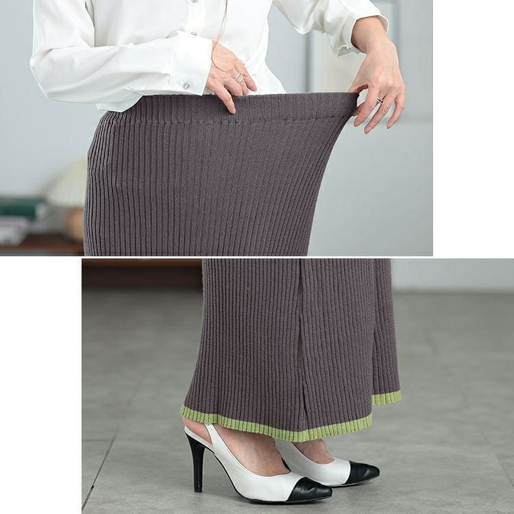 大きいサイズ レディース 配色リブニットナロースカート　plan-450004