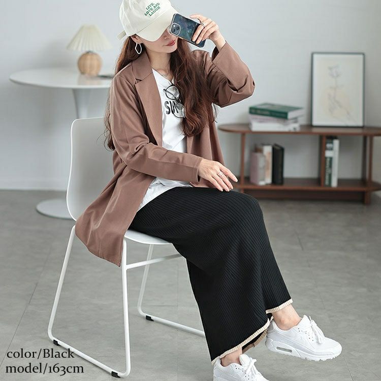 大きいサイズ レディース 配色リブニットナロースカート　plan-450004