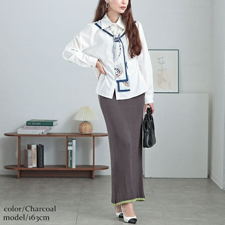 大きいサイズ レディース 配色リブニットナロースカート　plan-450004