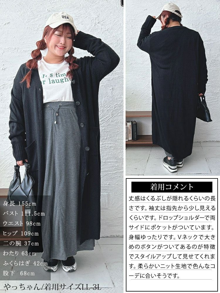 大きいサイズ レディース Vネックロングニットカーディガン　kt-43004