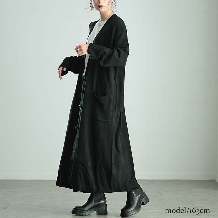 大きいサイズ レディース Vネックロングニットカーディガン　kt-43004 ブラック