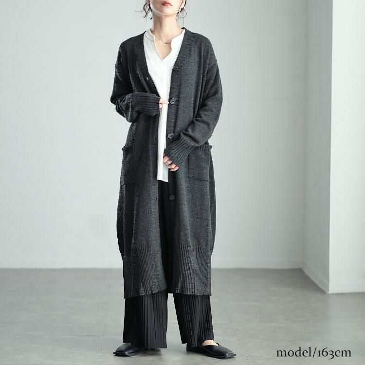 大きいサイズ レディース Vネックロングニットカーディガン　kt-43004 チャコール