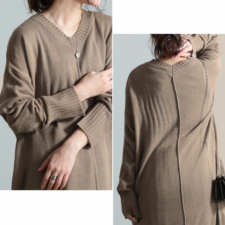 大きいサイズ レディース センターラインコクーンニットワンピース　kt-43003