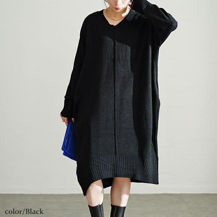 大きいサイズ レディース センターラインコクーンニットワンピース　kt-43003