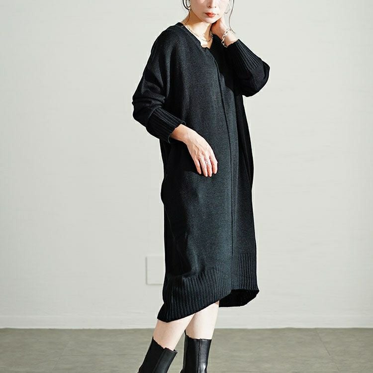 大きいサイズ レディース センターラインコクーンニットワンピース　kt-43003