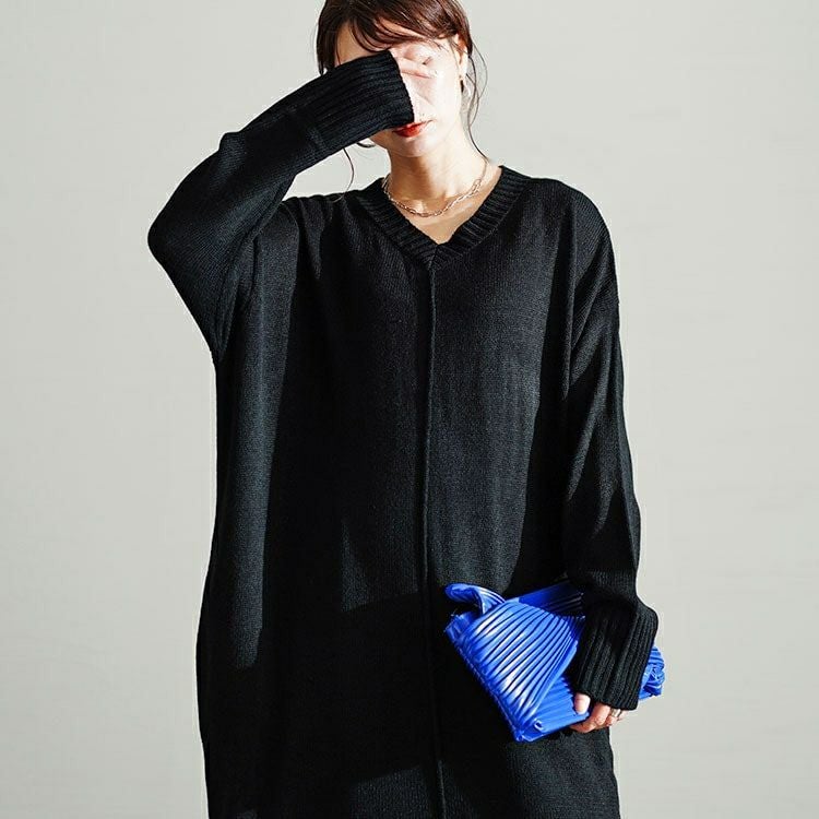 大きいサイズ レディース センターラインコクーンニットワンピース　kt-43003