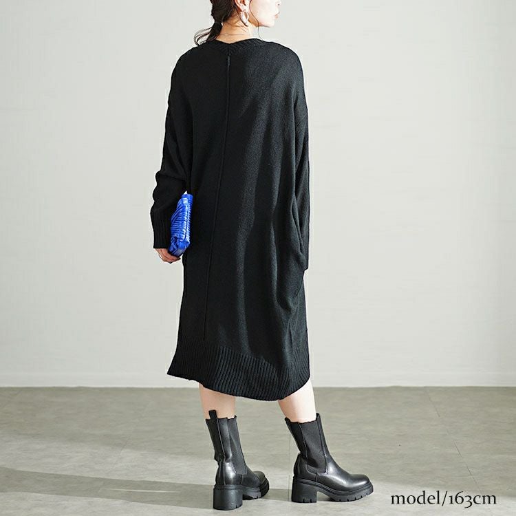 大きいサイズ レディース センターラインコクーンニットワンピース　kt-43003