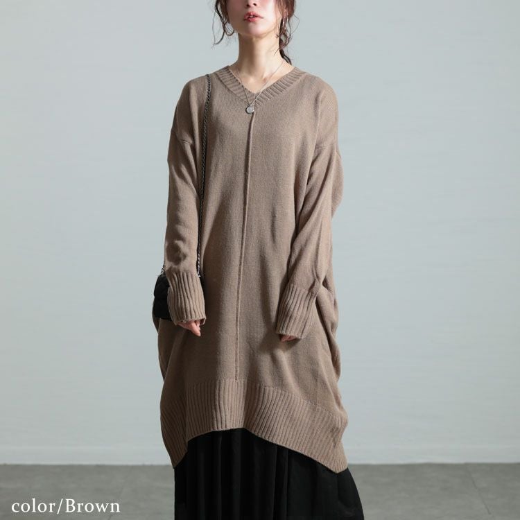 大きいサイズ レディース センターラインコクーンニットワンピース　kt-43003