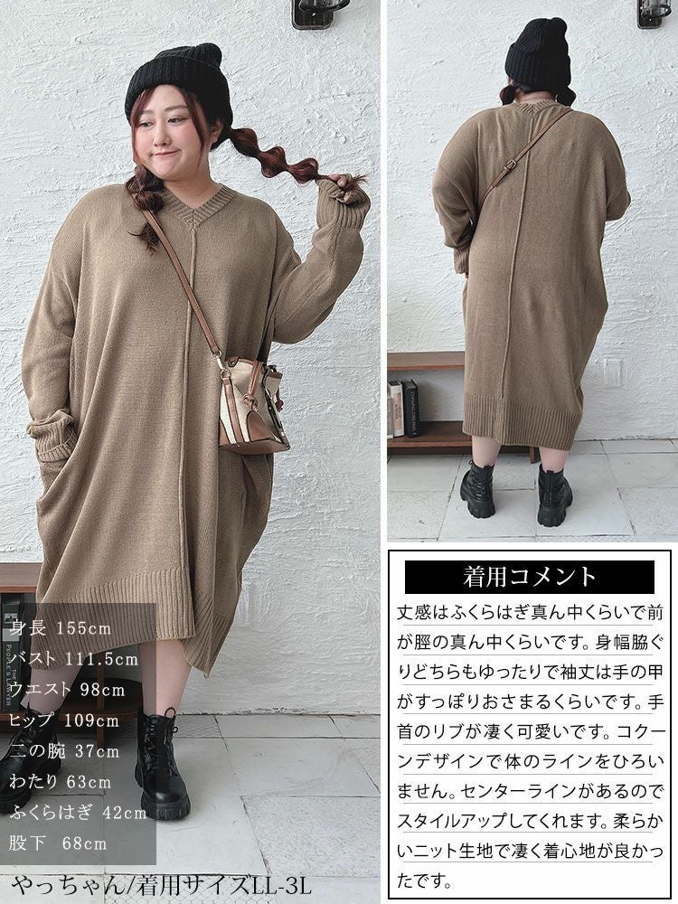 大きいサイズ レディース センターラインコクーンニットワンピース　kt-43003