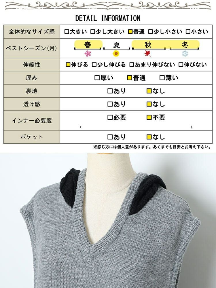 大きいサイズ レディース 配色ニットノースリーブパーカーワンピース　kt-43002