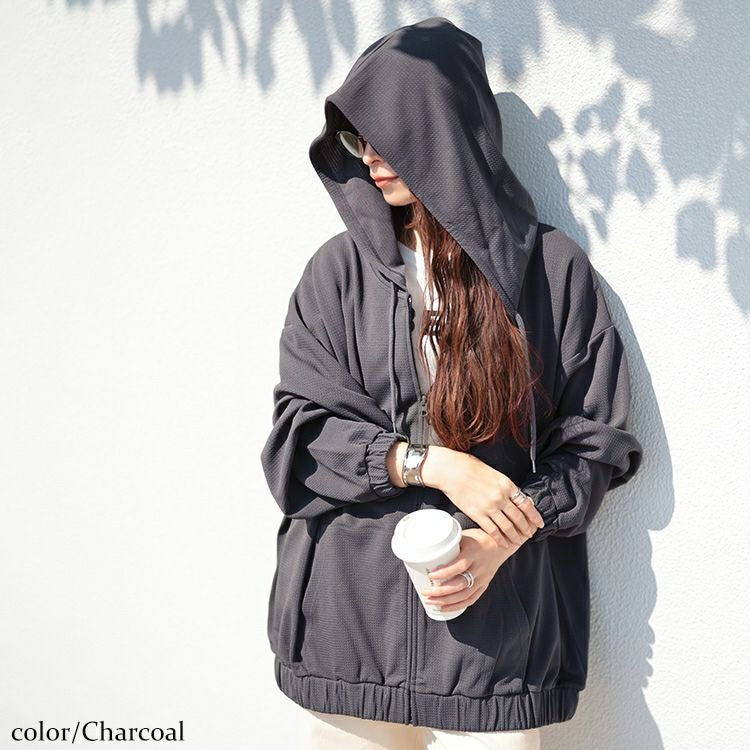 大きいサイズ レディース UVカットフルジップボリュームパーカー　map-32