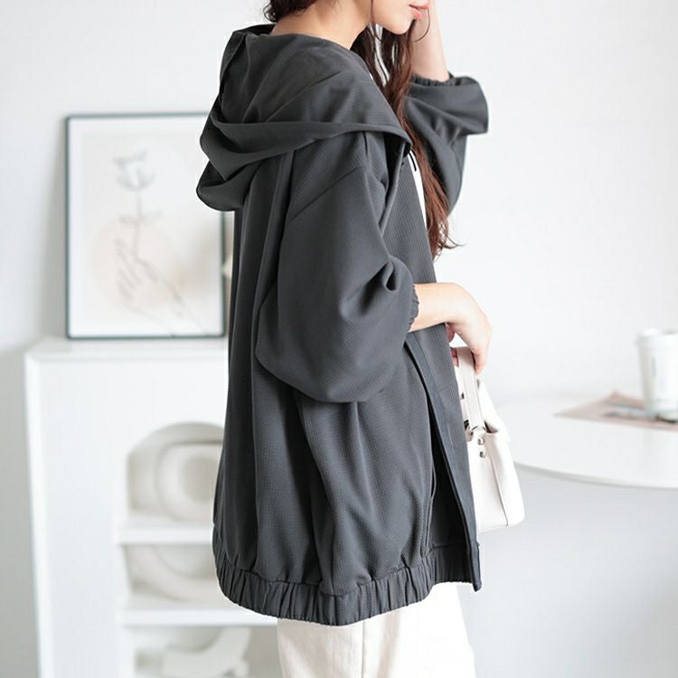 大きいサイズ レディース UVカットフルジップボリュームパーカー　map-32