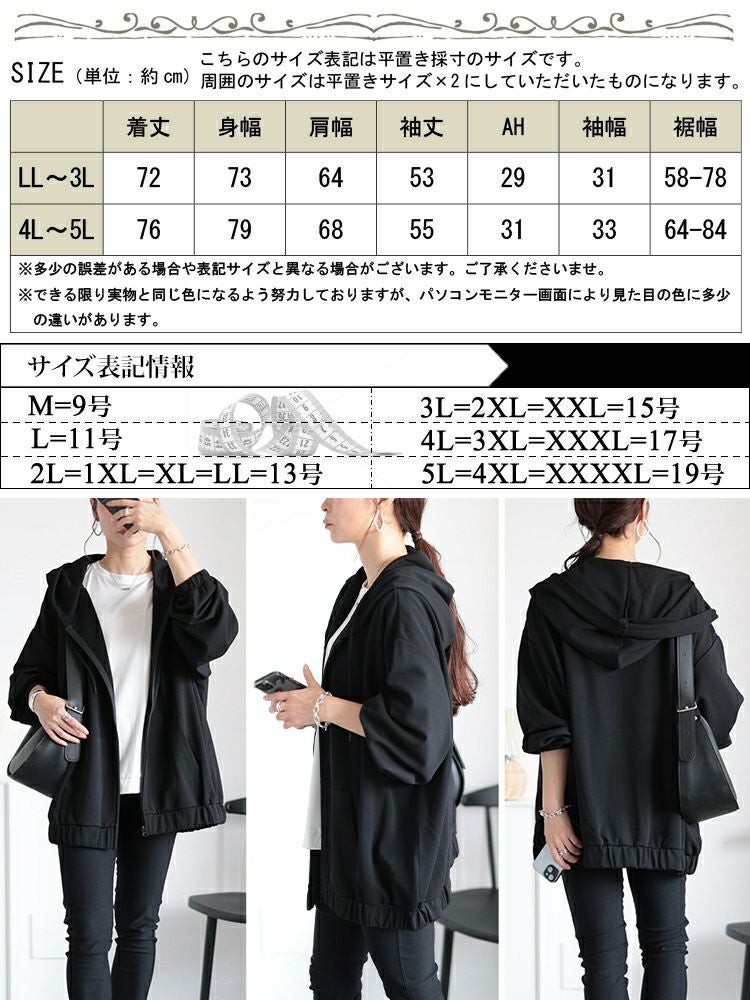 大きいサイズ レディース UVカットフルジップボリュームパーカー　map-32