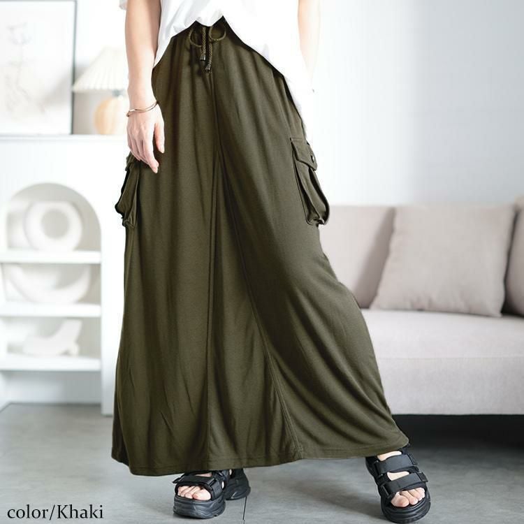 大きいサイズ レディース スウェットカーゴスカート　maruka-8125 カーキ