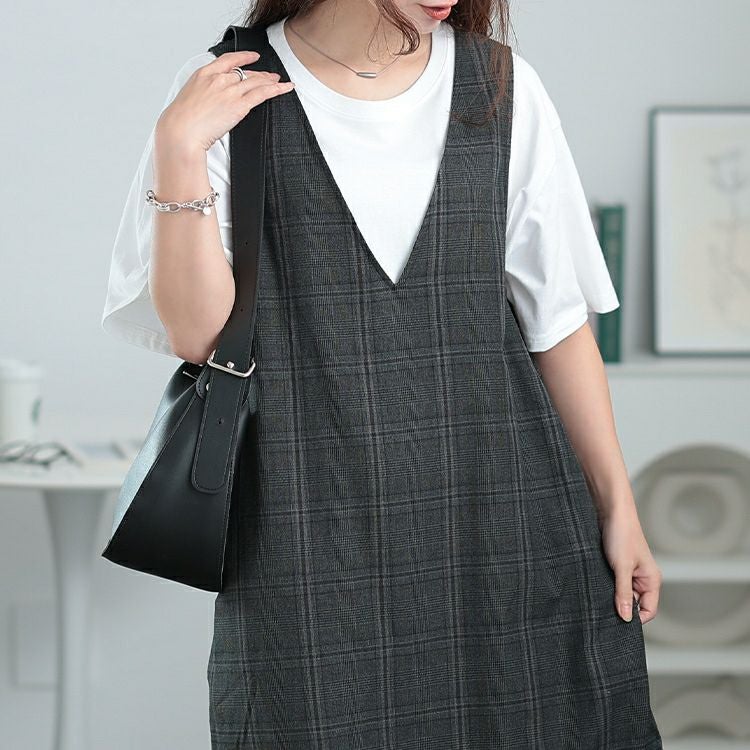 大きいサイズ レディース グレンチェックマーメイドジャンパースカート　cpdai-640552