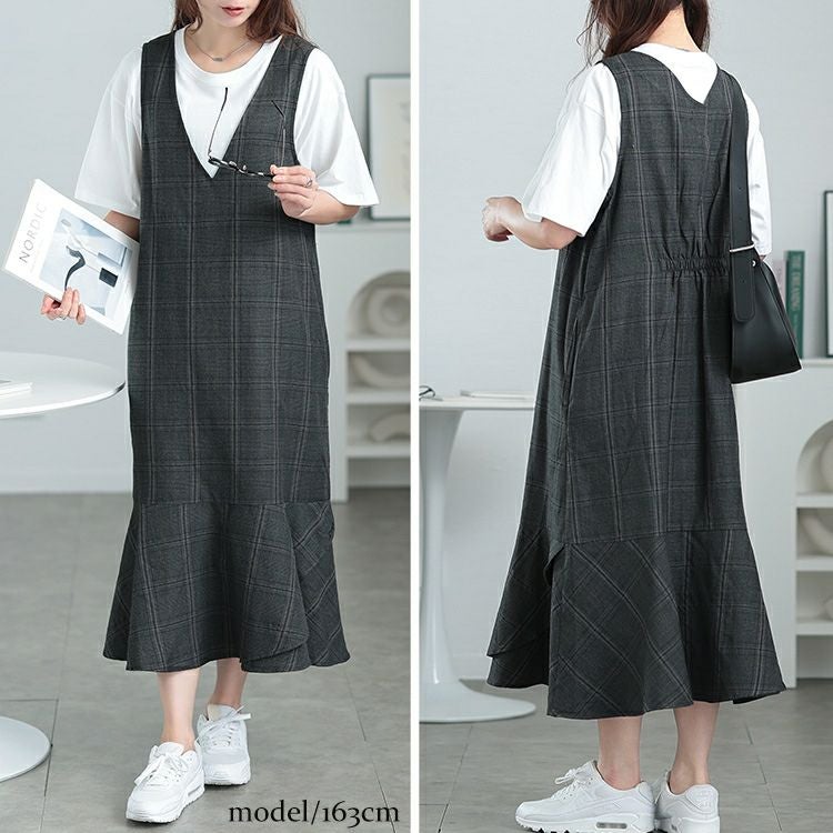 大きいサイズ レディース グレンチェックマーメイドジャンパースカート　cpdai-640552