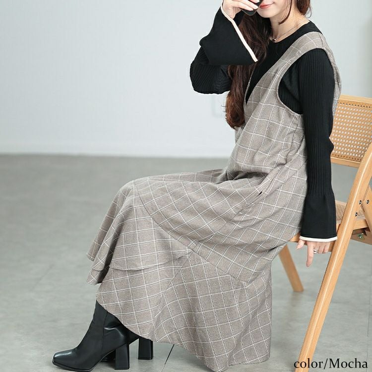 大きいサイズ レディース グレンチェックマーメイドジャンパースカート　cpdai-640552