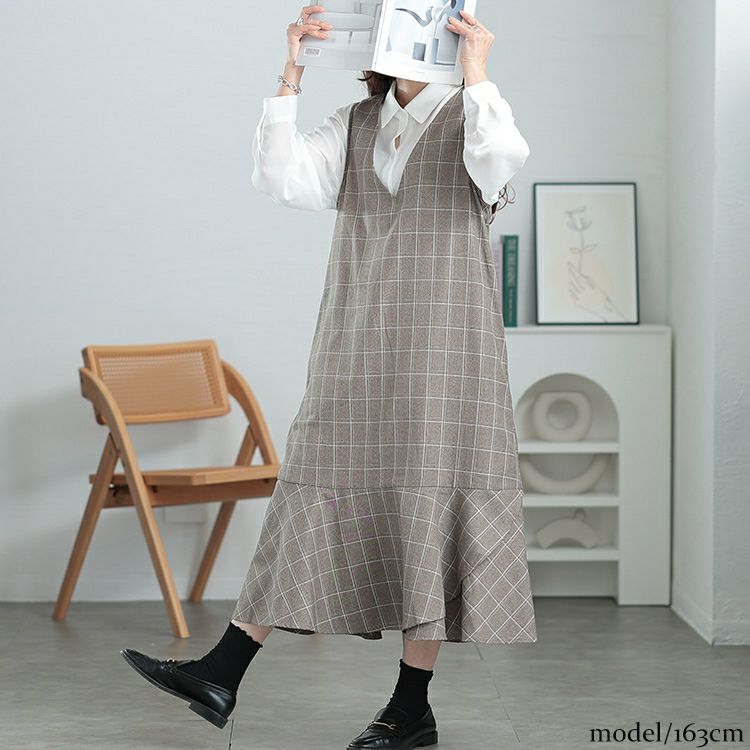 大きいサイズ レディース グレンチェックマーメイドジャンパースカート　cpdai-640552