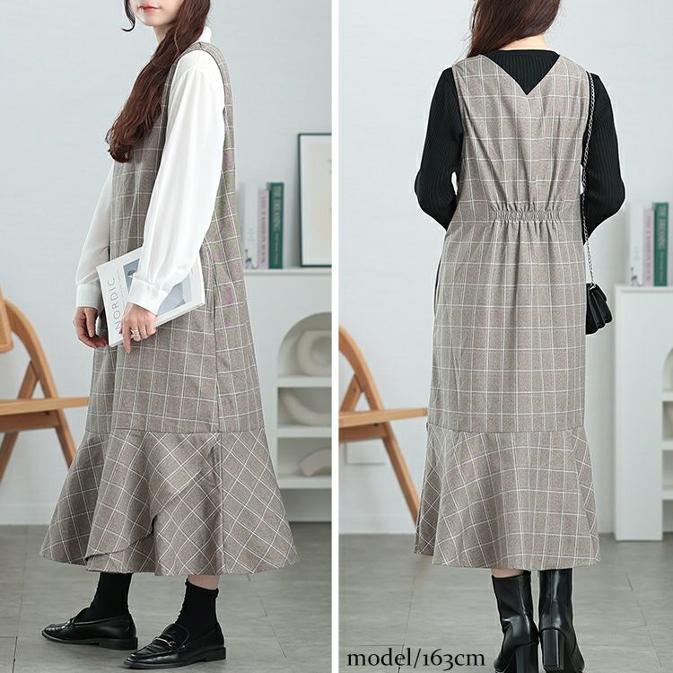 大きいサイズ レディース グレンチェックマーメイドジャンパースカート　cpdai-640552