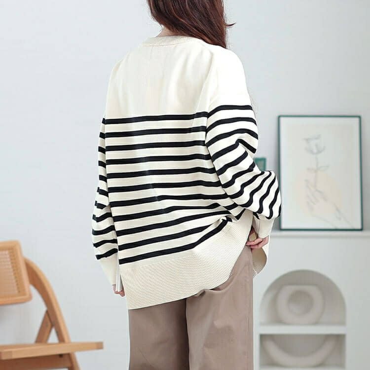 大きいサイズ レディース ラウンドネックパネルボーダーカーディガン　cpdai-640568